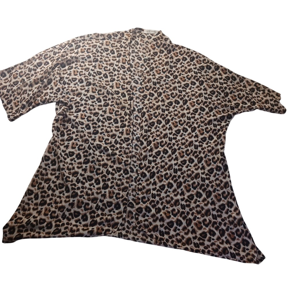 Kate Kasin Leopard Print Kimono Cardigan Womens M Sheer Boho Open Front Cover Up